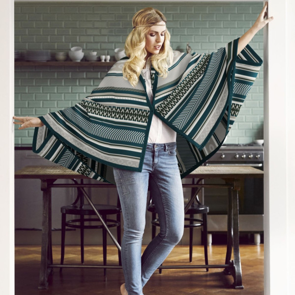 Biederlack Poncho - Ethno Petrol