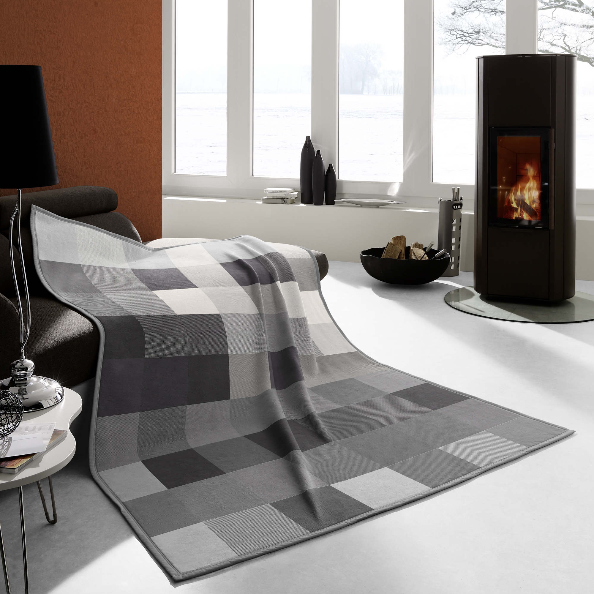 Biederlack blanket - Cotton Home Check coal gray | Couchdecken.de - The  Sofa Blanket Shop